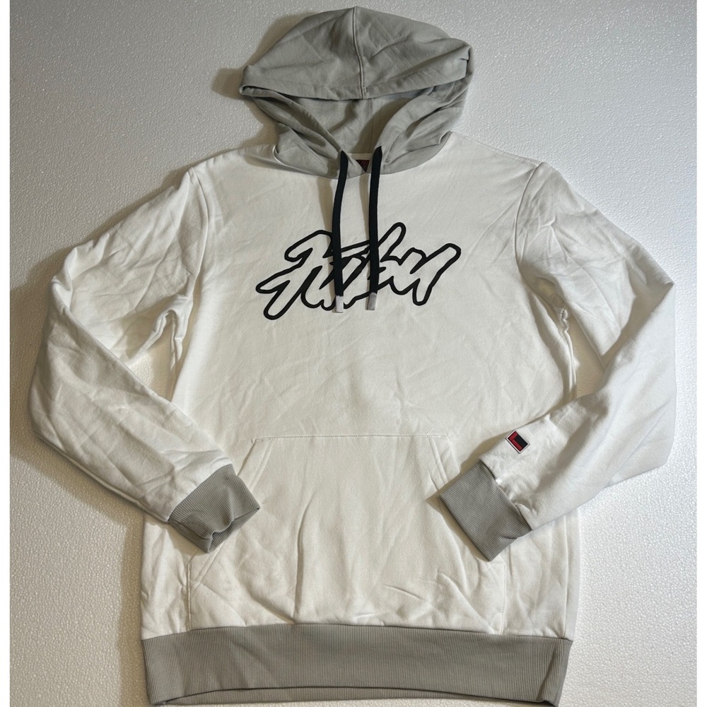 FUBU Hoodie White Gray Graphic Print Drawstring‎ Hood Pockets Size S